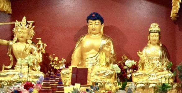 Buddha Hall at The Holy Vajrasana Temple and Retreat Center, Sanger, California.