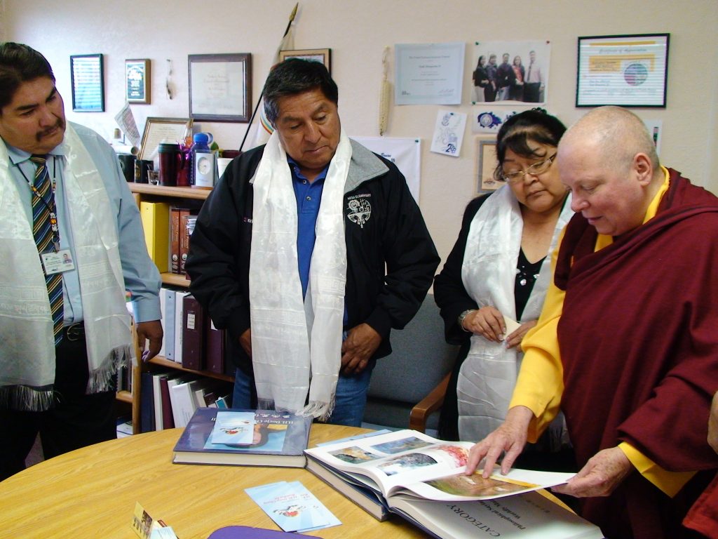 Presenting the Big Blue Treasure Book “H.H. Dorje Chang Buddha III” to the Hopi Elders.