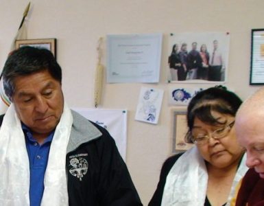 Presenting the Big Blue Treasure Book “H.H. Dorje Chang Buddha III” to the Hopi Elders.