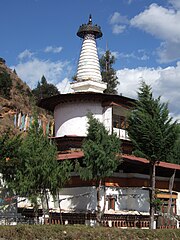 Photo of Jangtsa Dumtseg Lhakhang, a temple built by Thangtong Gyalpo in Paro in western Bhutan.  