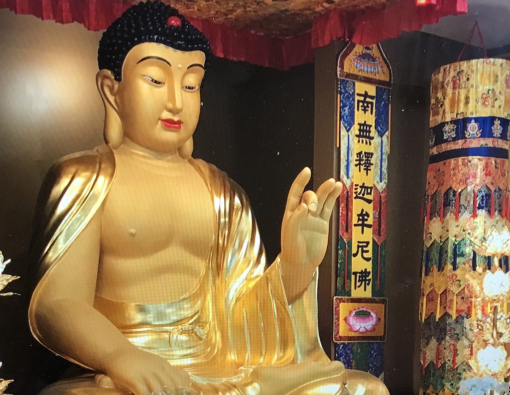 Statue of Shakyamuni Buddha at the Holy Miracles Temple in Pasadena, California.