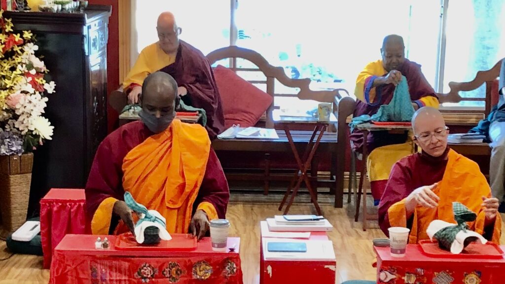 Photo of Dharma Voci members meditating at Holy Vajrasana Temple & Retreat Center, August 2021.