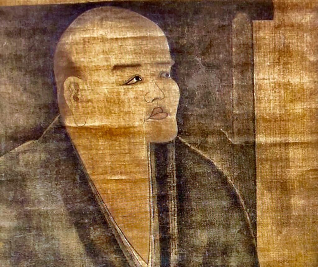 Photo of Eihei Dogen watching the moon at the Hokyo-ji Monastery, Japan, ca 1250.