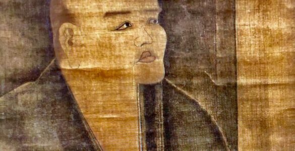 Photo of Eihei Dogen watching the moon at the Hokyo-ji Monastery, Japan, ca 1250.