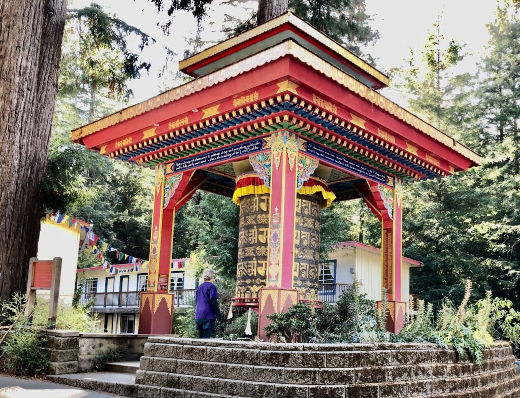 Photo of Giant Prayer Wheel at Land of Medicine Buddha, Soquel, California.