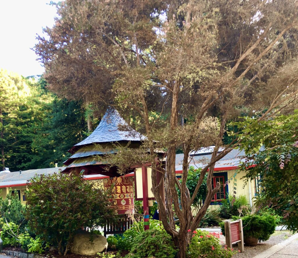 Photo of Large Prayer Wheel at Land of Medicine Buddha, Soquel, California.