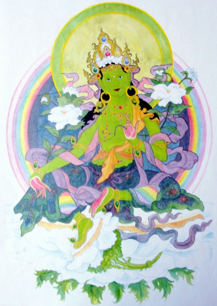 Painting of "Green Tara" by Zhaxi Zhuoma