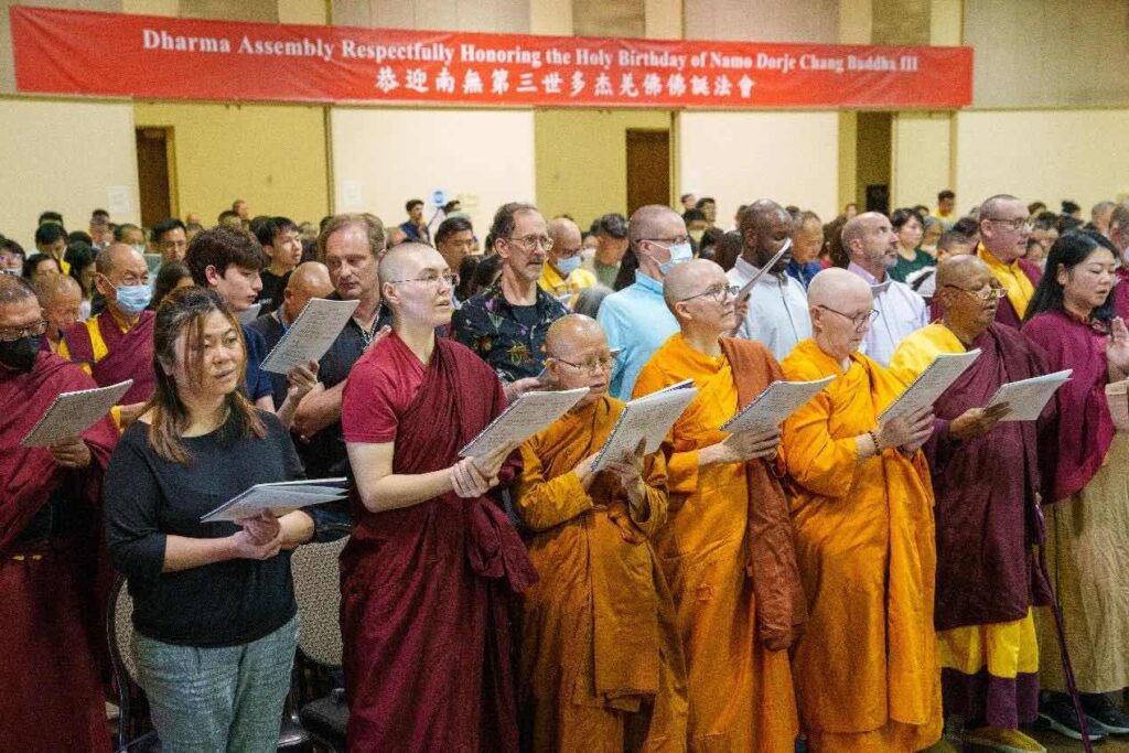 Disciples attending the 2024 Dharma Assembly honoring the holy birthday of H.H. Dorje Chang Buddha III.