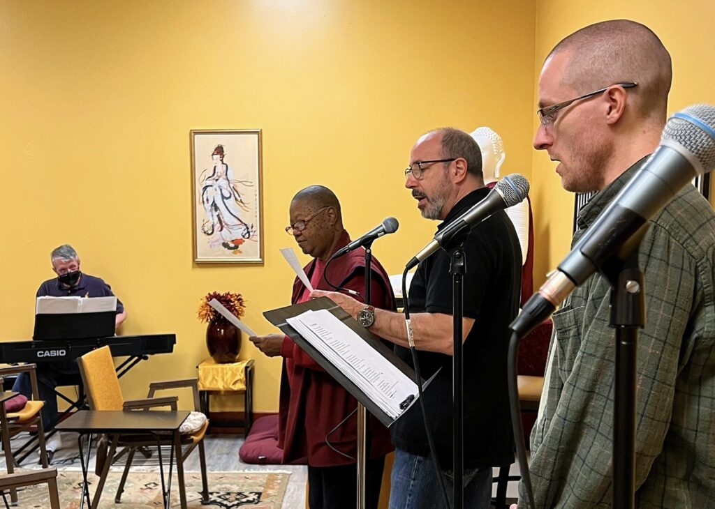 Photo of Dharma Voci rehearsing at Correct Cultivation Learning from Buddha Academy in Hendersonville, NC.